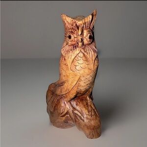 Vintage Hand-Carved Wooden Owl Figurine | Rustic Folk Art Bird Sculpture